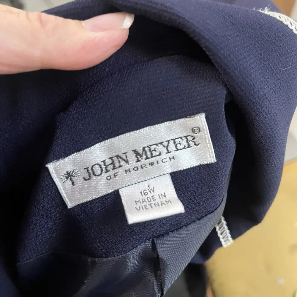 John Meyer Blazer Jacket Plus sz 16W Navy Blue Ivory Career Professional Wedding - Picture 9 of 9